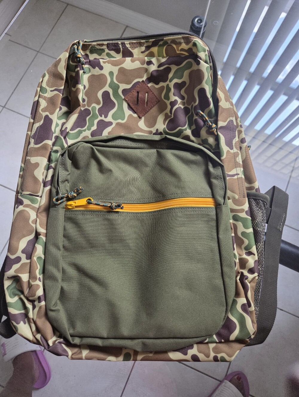MAD Engine Camouflage Backpack with Olive Front and Yellow Zipper